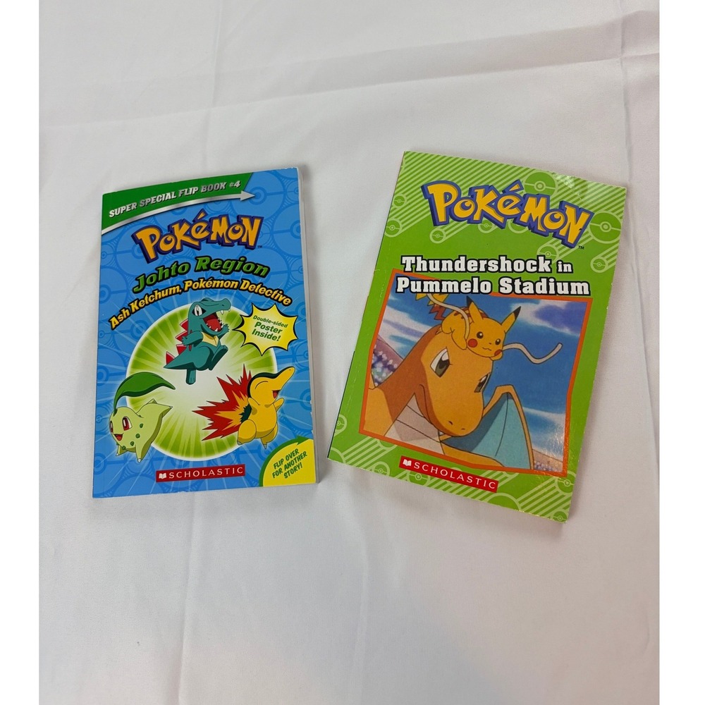 Pokémon Scholastic Chapter Book Lot Thundershock + Kanto/Johto Flip Book